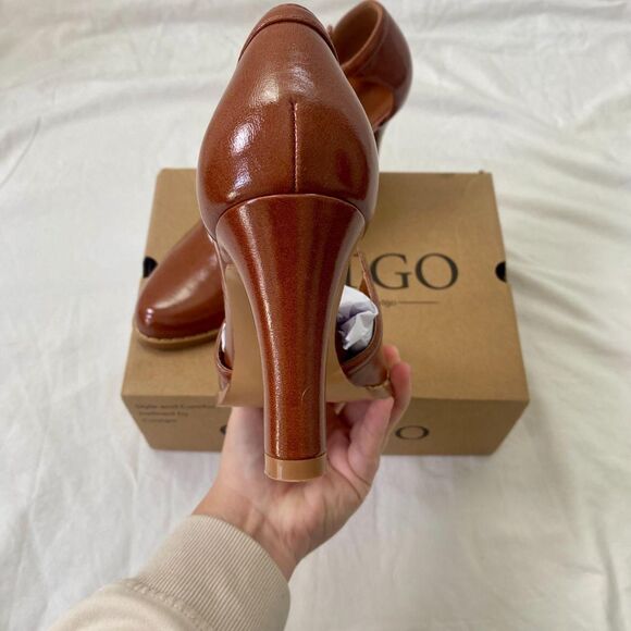 Coutgo New in Box Dark Brown Preppy Coquette Mary Jane Ballerina High Heels 8.5 - Picture 4 of 7